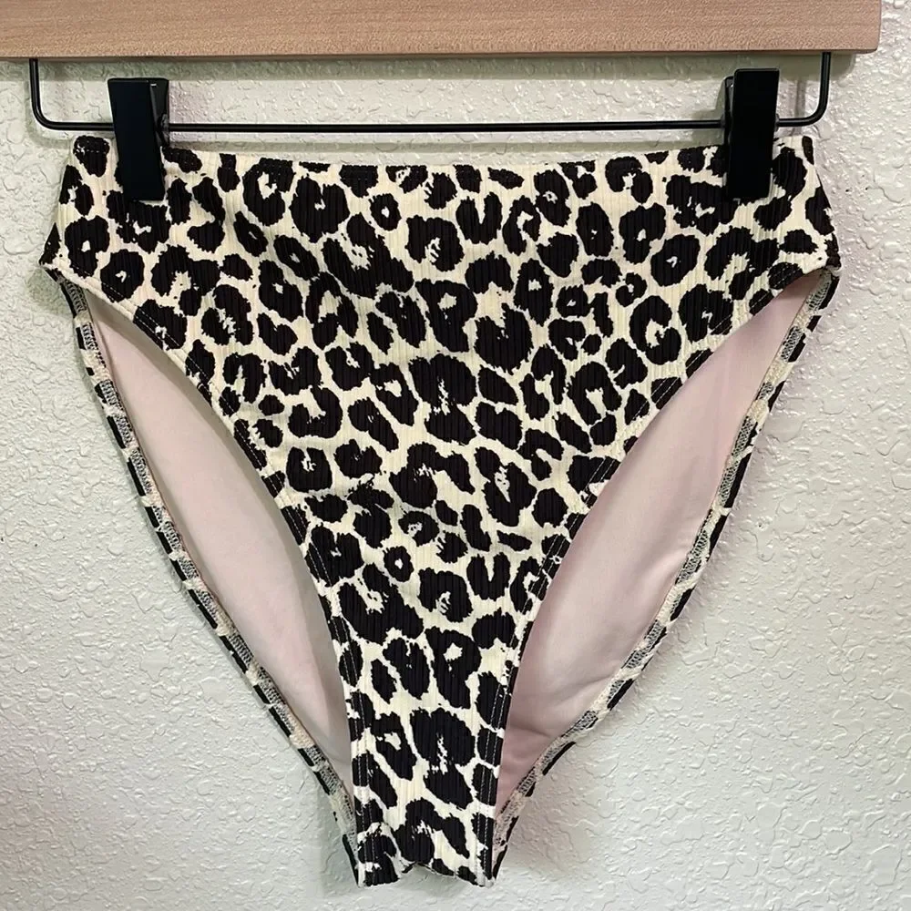 Something navy classic ribbed bandeau Ganache leopard print bikini